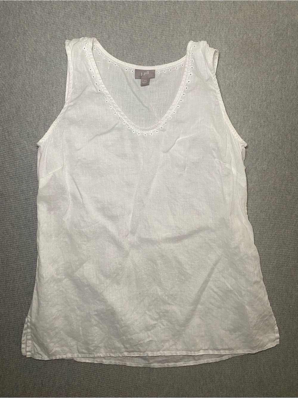 J Jill White Linen Top XS Eyelet Embroidered Boxy Solid Tank Sleeveless